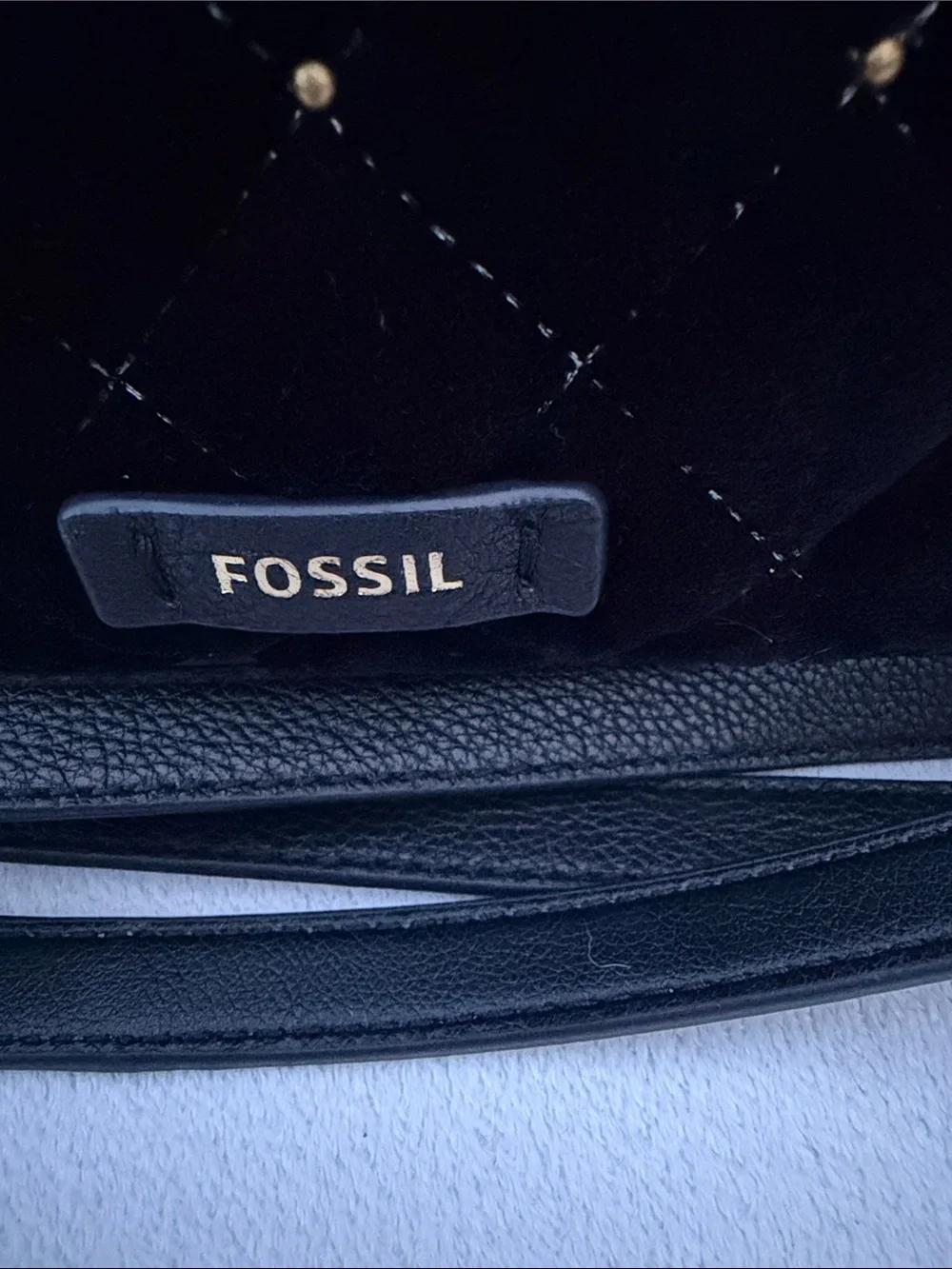 Fossil Black Quilted Velvet Crossbody with Stud Accents